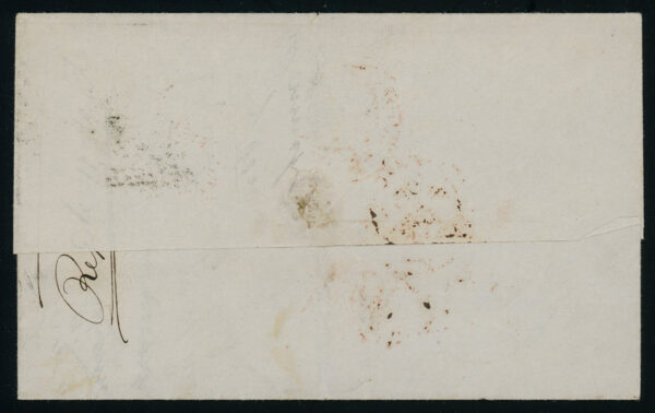 India 1855 QV 8a on bluish, variety: <b>printing flaw</b> at bottom left, tied by "C/1" of Madras on 1857 folded letter to Marseilles - Image 2