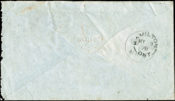 India 1878 (Apr 8) 7a6p single weight letter from Bombay via Brindisi, via London Apr 27 to <b>Canada</b> (May 9). Red ms 1 in crayon credit to the colony and 15 cents credit to the Atlantic packet - Image 2