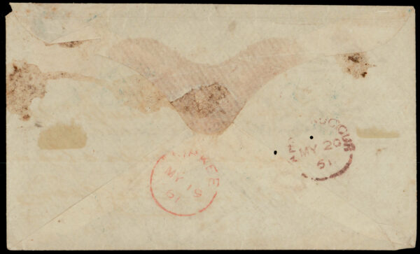Early India Cancellations: <b>Renouf type 4</b> "54" of Kirkee in <b>blue</b> tying EI 2a dull pink (SG 41), on 1861 (May 19) cover to Ahmednuggur - Image 2
