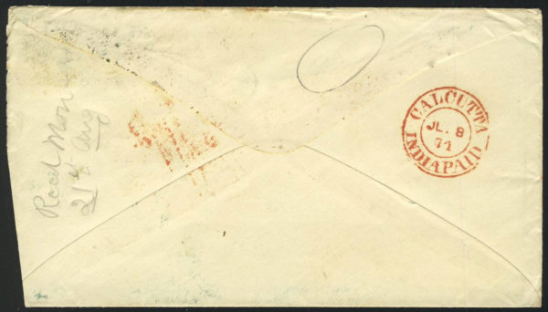 India 1871 cover to Rhode Island USA via Brindisi & London - Image 2