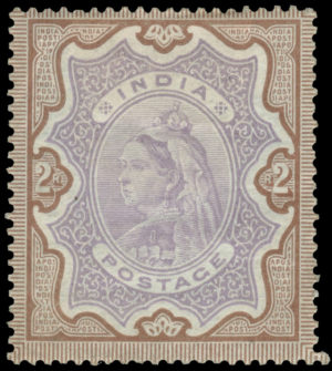 India Color Trial of the 1895 QV 3r but in 2r pale violet and yellow-brown. Rare