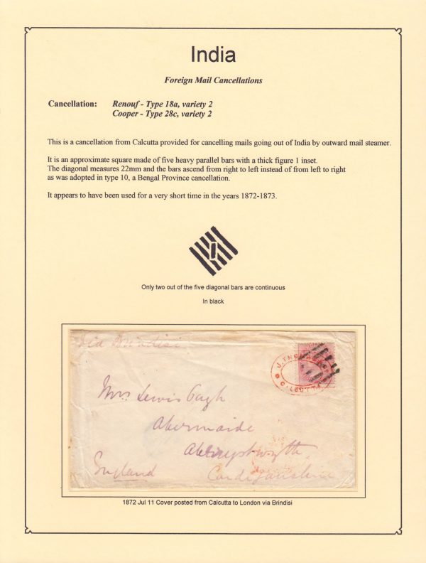 Early India Cancellations: Cooper type 28c var2 of Bombay foreign mail...